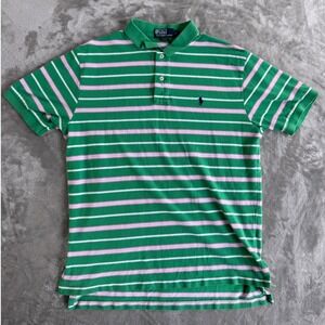 Polo Ralph Lauren Polo Shirt Mens Large Green Stripe Preppy Golf Dadcore Cotton